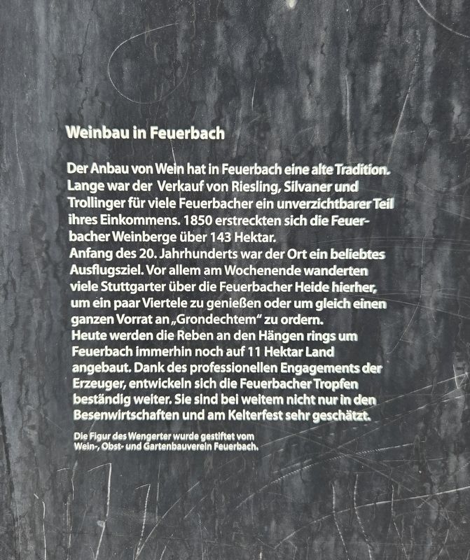 Weinbau in Feuerbach / Winegrowing in Feuerbach Marker. Click for full size. Weinbau in Feuerbach / Winegrowing in Feuerbach Marker image. Click for full size.