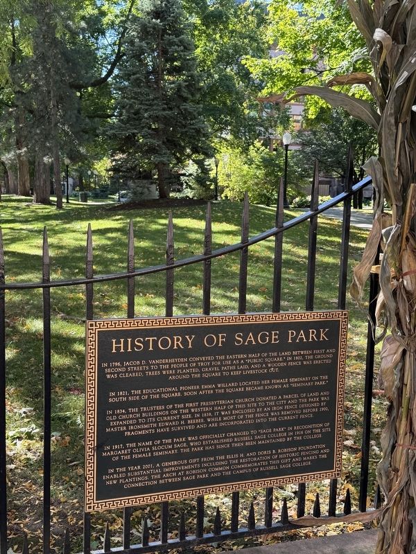 History of Sage Park Marker, Looking into the Park. Click for full size. History of Sage Park Marker, Looking into the Park image. Click for full size.