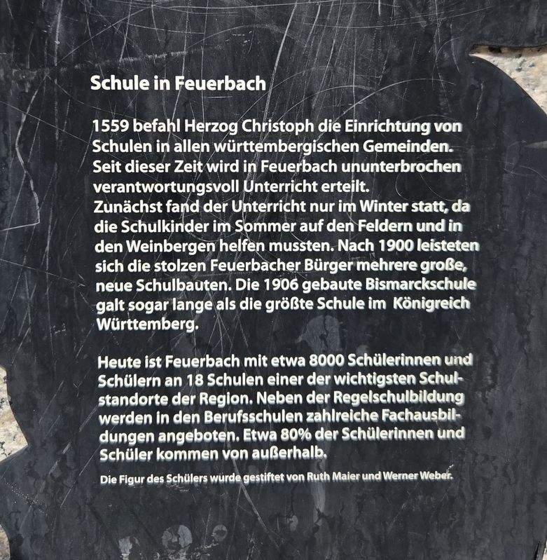 Schule in Feuerbach / Schools in Feuerbach Marker. Click for full size. Schule in Feuerbach / Schools in Feuerbach Marker image. Click for full size.