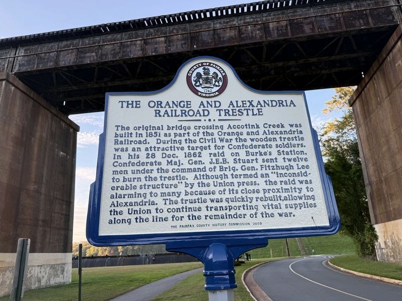 The Orange And Alexandria Railroad Trestle Marker. Click for full size. The Orange And Alexandria Railroad Trestle Marker image. Click for full size.
