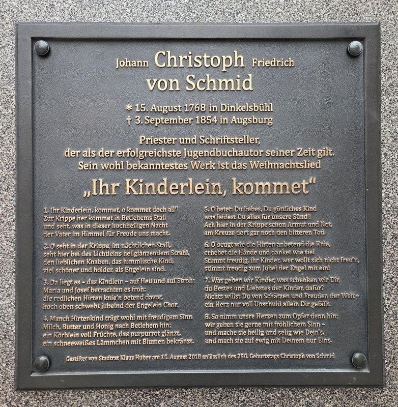 Johann Christoph Friedrich von Schmid Marker. Click for full size. Johann Christoph Friedrich von Schmid Marker image. Click for full size.
