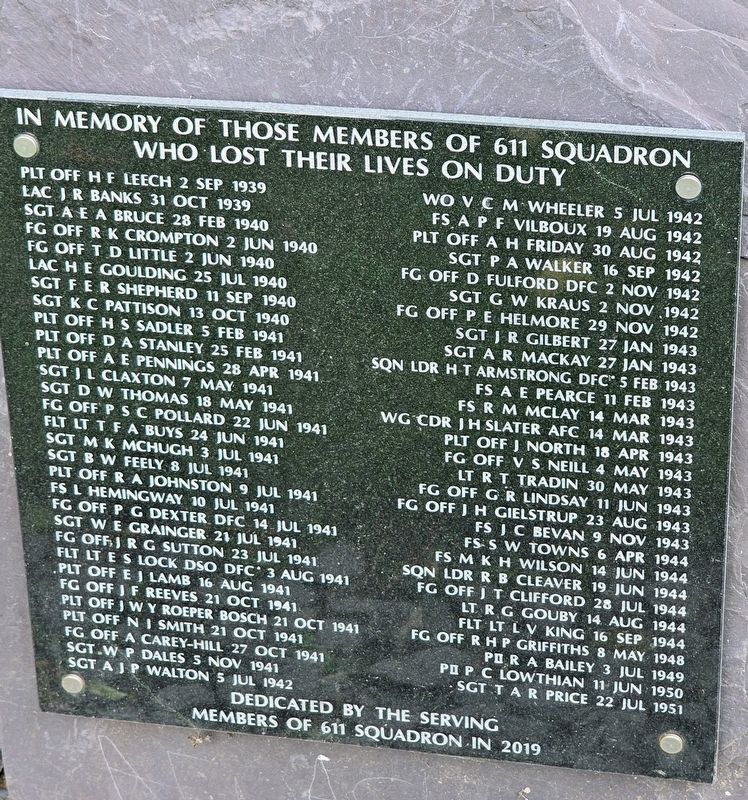 611 Squadron Royal Auxiliary Air Force Memorial Marker. Click for full size. 611 Squadron Royal Auxiliary Air Force Memorial Marker image. Click for full size.