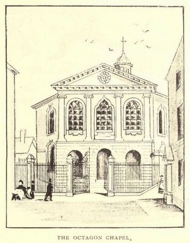 Octagon Chapel, pen-and-ink sketch (artist unknown). Click for full size. Octagon Chapel, pen-and-ink sketch (artist unknown) image. Click for full size.