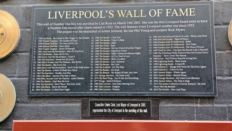 Liverpool's Wall of Fame Marker. Click for full size. Liverpool's Wall of Fame Marker image. Click for full size.