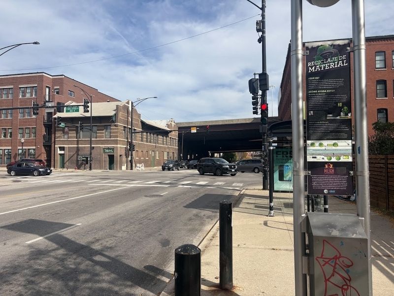 Material Recycling / Reciclaje de Material Marker at the intersection of Cermak (22nd) and Halsted. Click for full size. Material Recycling / Reciclaje de Material Marker at the intersection of Cermak (22nd) and Halsted image. Click for full size.