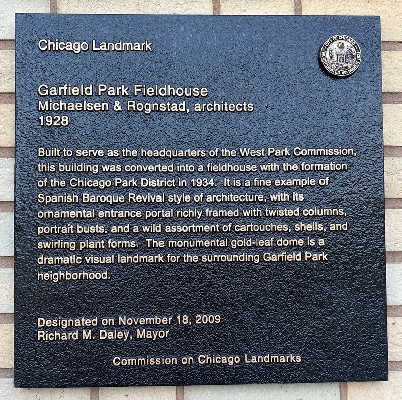 Garfield Park Fieldhouse Marker. Click for full size. Garfield Park Fieldhouse Marker image. Click for full size.