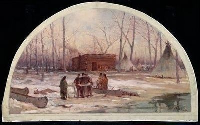 "The Winter Quarters of Father Marquette, 1674" image. Click for full size.