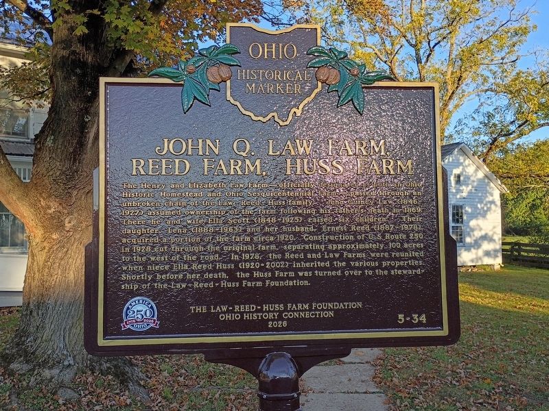 John Q. Law Farm, Reed Farm, Huss Farm side of marker image. Click for full size.