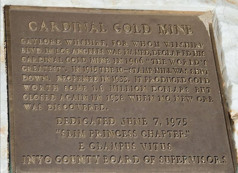 Cardinal Gold Mine Marker. Click for full size. Cardinal Gold Mine Marker image. Click for full size.