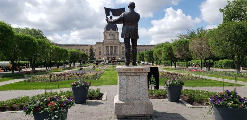 Walter Scott Statue, Queen Elizabeth II Gardens and Legislative Assembly Building. Click for full size. Walter Scott Statue, Queen Elizabeth II Gardens and Legislative Assembly Building image. Click for full size.