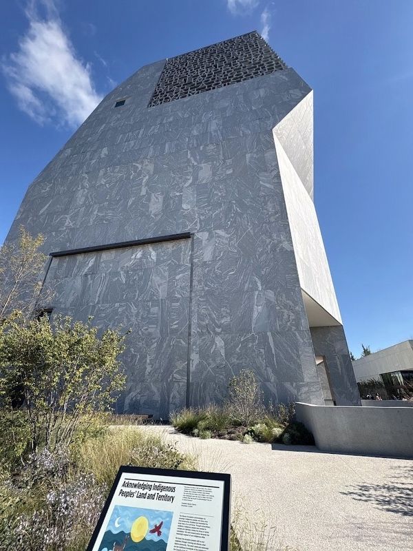Acknowledging Indigenous Peoples' Land and Territory Marker in front of the Obama Center image. Click for full size.