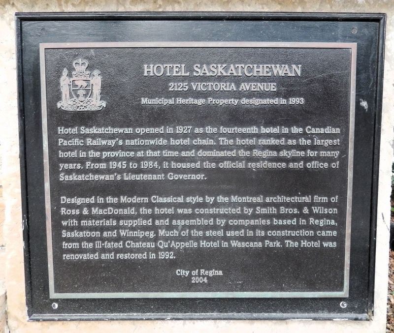 Hotel Saskatchewan Marker image. Click for full size.